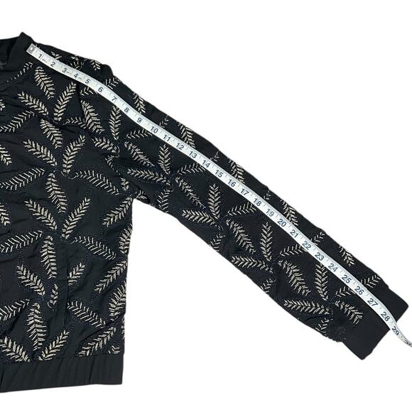 BKE Boutique Gold Leaf Bomber Jacket Size Medium Navy Blue Full Zip Pockets - Picture 8 of 12